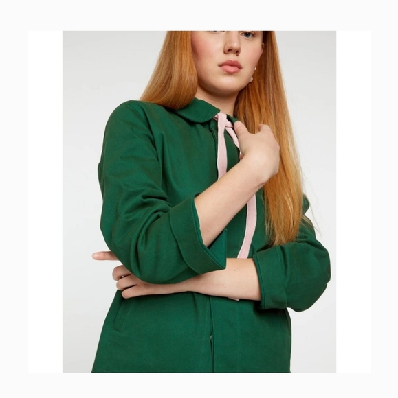 Ban Do Velvet Bow Chore Jacket Peter Pan Collar Green Pink Size S - Picture 1 of 9